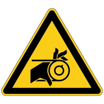 Warnschild Warnung vor Einzugsgefahr durch Riemenantrieb