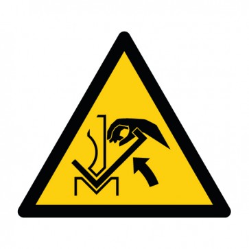 Schild Warnzeichen Warnung vor Handquetschung zwischen dem Werkzeug der Abkantpresse · ISO 7010 W031