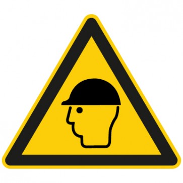 Warnschild Achtung, Kopfschutz tragen