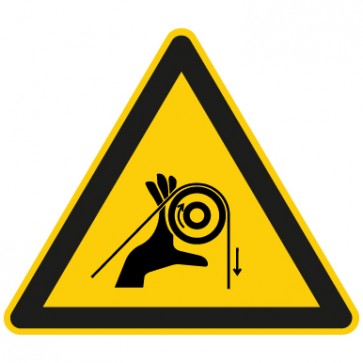 Aufkleber Warnung vor Handverletzung durch Riemenantrieb | stark haftend