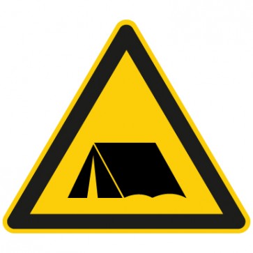 Warnschild Achtung, Camping Platz · selbstklebend