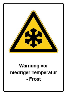 Aufkleber Warnzeichen Piktogramm & Text deutsch · Warnung vor niedriger Temperatur - Frost (Warnaufkleber)