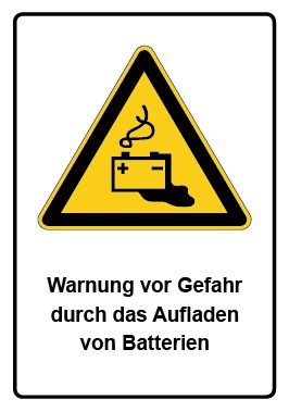 Aufkleber Warnzeichen Piktogramm & Text deutsch · Warnung vor Gefahr durch das Aufladen von Batterien (Warnaufkleber)