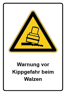 Aufkleber Warnzeichen Piktogramm & Text deutsch · Warnung vor Kippgefahr beim Walzen (Warnaufkleber)