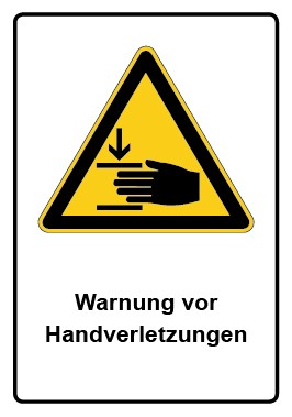 Schild Warnzeichen Piktogramm & Text deutsch · Warnung vor Handverletzungen