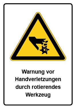 Aufkleber Warnzeichen Piktogramm & Text deutsch · Warnung vor Handverletzungen durch rotierendes Werkzeug (Warnaufkleber)
