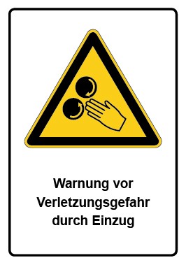 Aufkleber Warnzeichen Piktogramm & Text deutsch · Warnung vor Verletzungsgefahr durch Einzug (Warnaufkleber)