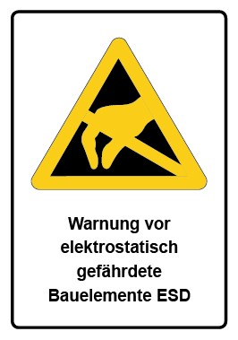 Aufkleber Warnzeichen Piktogramm & Text deutsch · Warnung vor elektrostatisch gefährdete Bauelemente ESD (Warnaufkleber)