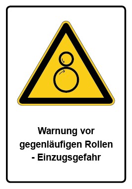 Aufkleber Warnzeichen Piktogramm & Text deutsch · Warnung vor gegenläufigen Rollen - Einzugsgefahr (Warnaufkleber)