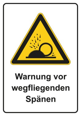 Aufkleber Warnzeichen Piktogramm & Text deutsch · Warnung vor wegfliegenden Spänen | stark haftend