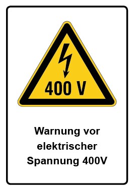 Aufkleber Warnzeichen Piktogramm & Text deutsch · Warnung vor elektrischer Spannung 400V (Warnaufkleber)