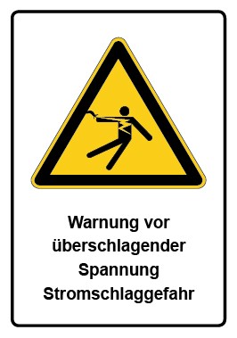 Schild Warnzeichen Piktogramm & Text deutsch · Warnung vor überschlagender Spannung Stromschlaggefahr | selbstklebend