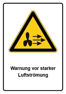 Schild Warnzeichen Piktogramm & Text deutsch · Warnung vor starker Luftströmung