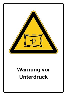 Schild Warnzeichen Piktogramm & Text deutsch · Warnung vor Unterdruck | selbstklebend