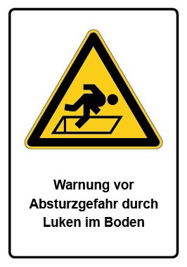 Aufkleber Warnzeichen Piktogramm & Text deutsch · Warnung vor Absturzgefahr durch Luken im Boden (Warnaufkleber)