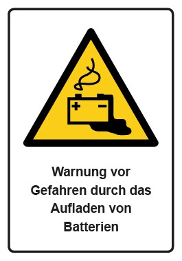 Schild Warnzeichen Piktogramm & Text deutsch · Warnung vor Gefahren durch das Aufladen von Batterien · ISO_7010_W026