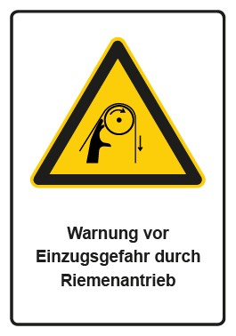 Schild Warnzeichen Piktogramm & Text deutsch · Warnung vor Einzugsgefahr durch Riemenantrieb | selbstklebend