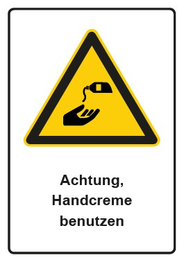 Aufkleber Warnzeichen Piktogramm & Text deutsch · Hinweiszeichen Achtung, Handcreme benutzen