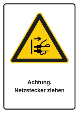 Schild Warnzeichen Piktogramm & Text deutsch · Hinweiszeichen Achtung, Netzstecker ziehen