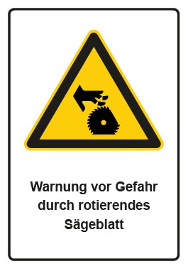 Aufkleber Warnzeichen Piktogramm & Text deutsch · Warnung vor Gefahr durch rotierendes Sägeblatt | stark haftend