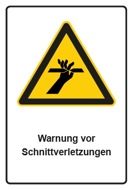 Schild Warnzeichen Piktogramm & Text deutsch · Warnung vor Schnittverletzungen