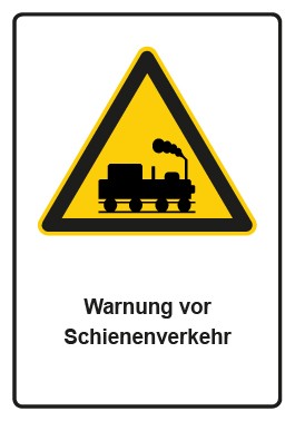 Schild Warnzeichen Piktogramm & Text deutsch · Warnung vor Schienenverkehr | selbstklebend