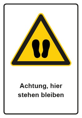 Schild Warnzeichen Piktogramm & Text deutsch · Hinweiszeichen Achtung, hier stehen bleiben