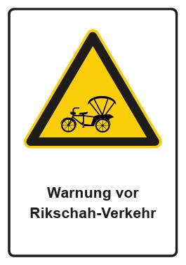 Schild Warnzeichen Piktogramm & Text deutsch · Warnung vor Rikschah-Verkehr | selbstklebend