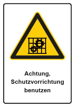 Aufkleber Warnzeichen Piktogramm & Text deutsch · Hinweiszeichen Achtung, Schutzvorrichtung benutzen