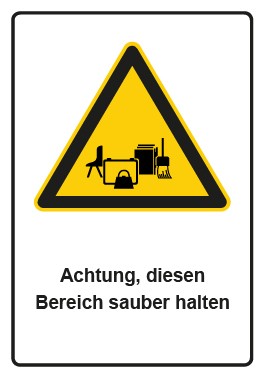Magnetschild Warnzeichen Piktogramm & Text deutsch · Hinweiszeichen Achtung, diesen Bereich sauber halten