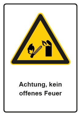 Magnetschild Warnzeichen Piktogramm & Text deutsch · Hinweiszeichen Achtung, kein offenes Feuer