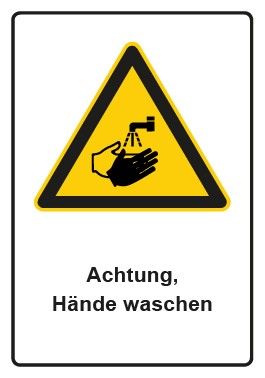Schild Warnzeichen Piktogramm & Text deutsch · Hinweiszeichen Achtung, Hände waschen | selbstklebend