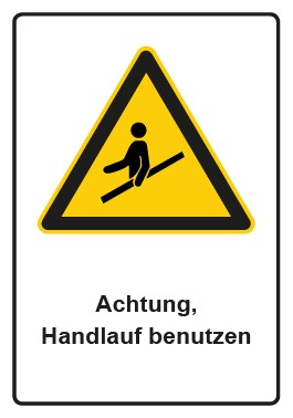 Schild Warnzeichen Piktogramm & Text deutsch · Hinweiszeichen Achtung, Handlauf benutzen