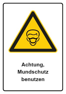 Schild Warnzeichen Piktogramm & Text deutsch · Hinweiszeichen Achtung, Mundschutz benutzen | selbstklebend