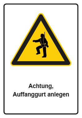 Schild Warnzeichen Piktogramm & Text deutsch · Hinweiszeichen Achtung, Auffanggurt anlegen