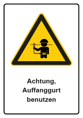 Schild Warnzeichen Piktogramm & Text deutsch · Hinweiszeichen Achtung, Auffanggurt benutzen