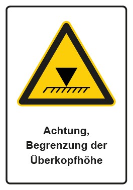 Magnetschild Warnzeichen Piktogramm & Text deutsch · Hinweiszeichen Achtung, Begrenzung der Überkopfhöhe