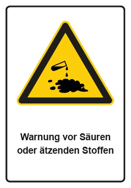 Schild Warnzeichen Piktogramm & Text deutsch · Warnung vor Säuren oder ätzenden Stoffen