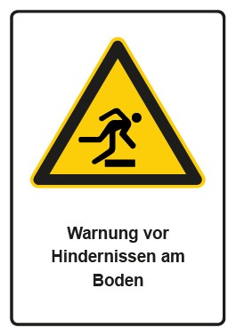 Magnetschild Warnzeichen Piktogramm & Text deutsch · Warnung vor Hindernissen am Boden