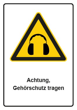 Schild Warnzeichen Piktogramm & Text deutsch · Hinweiszeichen Achtung, Gehörschutz tragen | selbstklebend