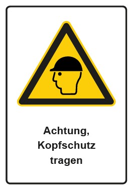 Schild Warnzeichen Piktogramm & Text deutsch · Hinweiszeichen Achtung, Kopfschutz tragen