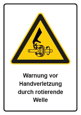 Aufkleber Warnzeichen Piktogramm & Text deutsch · Warnung vor Handverletzung durch rotierende Welle | stark haftend