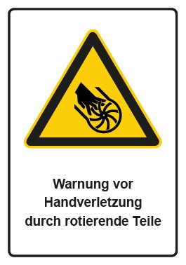Magnetschild Warnzeichen Piktogramm & Text deutsch · Warnung vor Handverletzung durch rotierende Teile