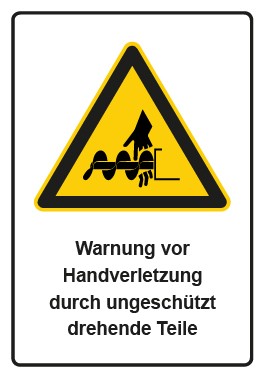 Aufkleber Warnzeichen Piktogramm & Text deutsch · Warnung vor Handverletzung durch ungeschützt drehende Teile