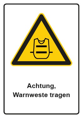 Schild Warnzeichen Piktogramm & Text deutsch · Hinweiszeichen Achtung, Warnweste tragen | selbstklebend