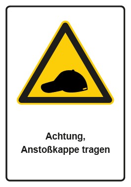 Aufkleber Warnzeichen Piktogramm & Text deutsch · Hinweiszeichen Achtung, Anstoßkappe tragen | stark haftend