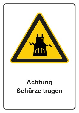 Schild Warnzeichen Piktogramm & Text deutsch · Hinweiszeichen Achtung Schürze tragen