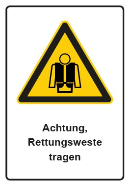 Aufkleber Warnzeichen Piktogramm & Text deutsch · Hinweiszeichen Achtung, Rettungsweste tragen