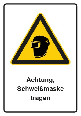 Magnetschild Warnzeichen Piktogramm & Text deutsch · Hinweiszeichen Achtung, Schweißmaske tragen