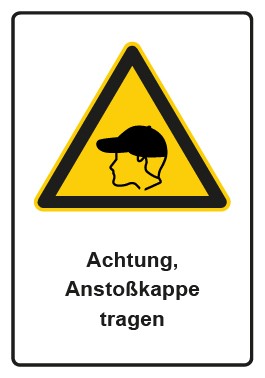Schild Warnzeichen Piktogramm & Text deutsch · Hinweiszeichen Achtung, Anstoßkappe tragen | selbstklebend